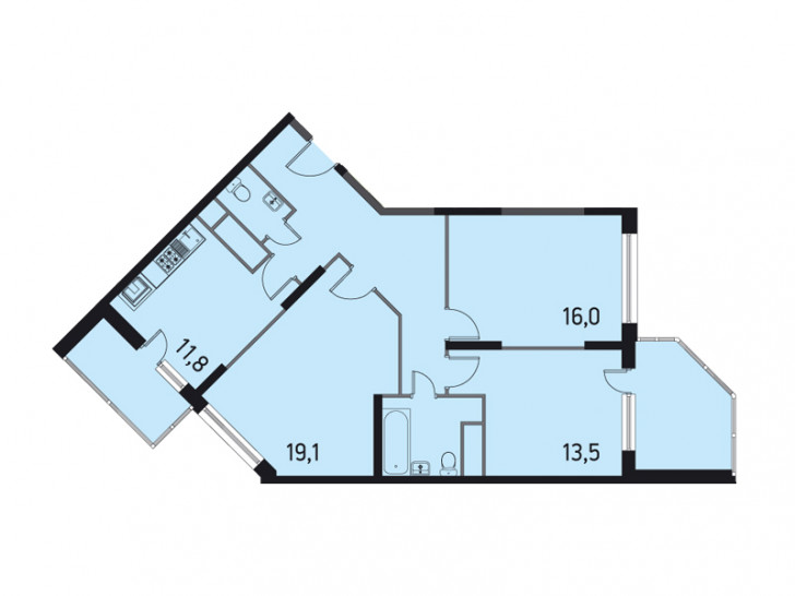 Трёхкомнатная квартира 90 м²