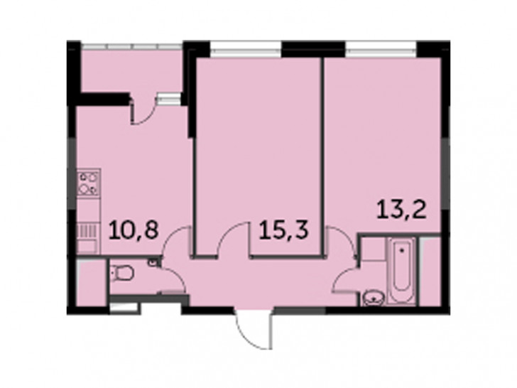 Двухкомнатная квартира 49.8 м²