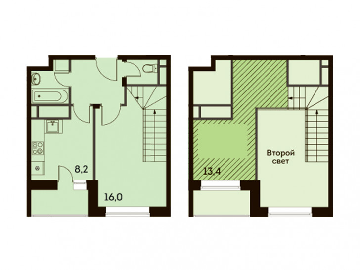 Однокомнатная квартира 47.7 м²