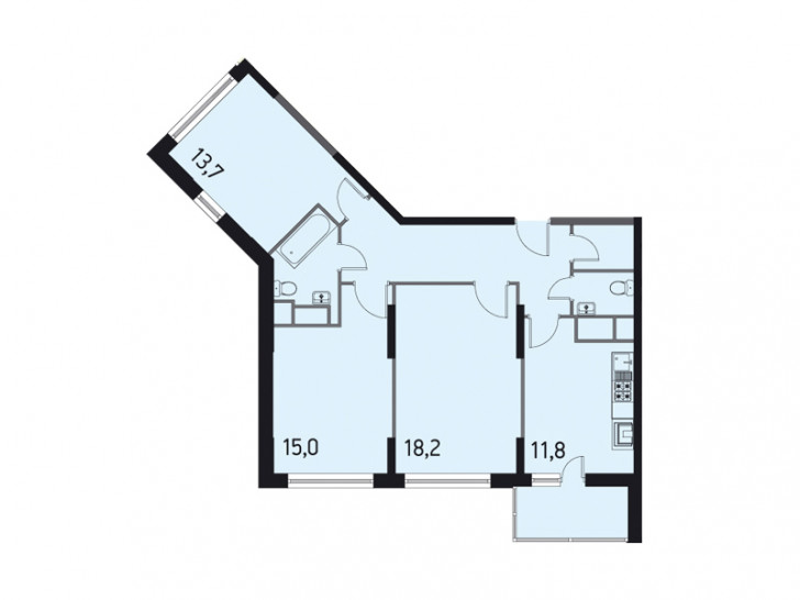 Трёхкомнатная квартира 81.7 м²