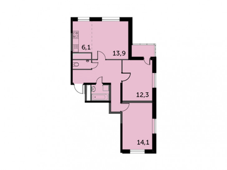 Двухкомнатная квартира 64.4 м²