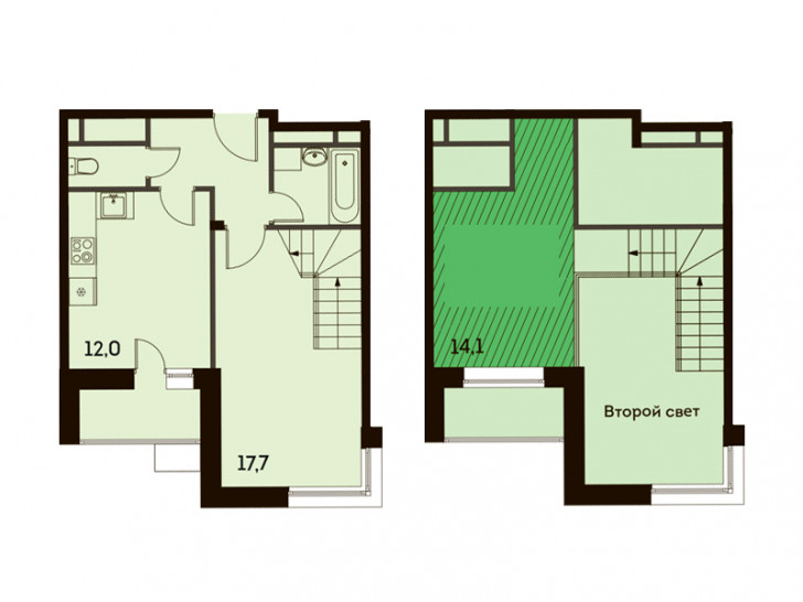 Однокомнатная квартира 56.7 м²