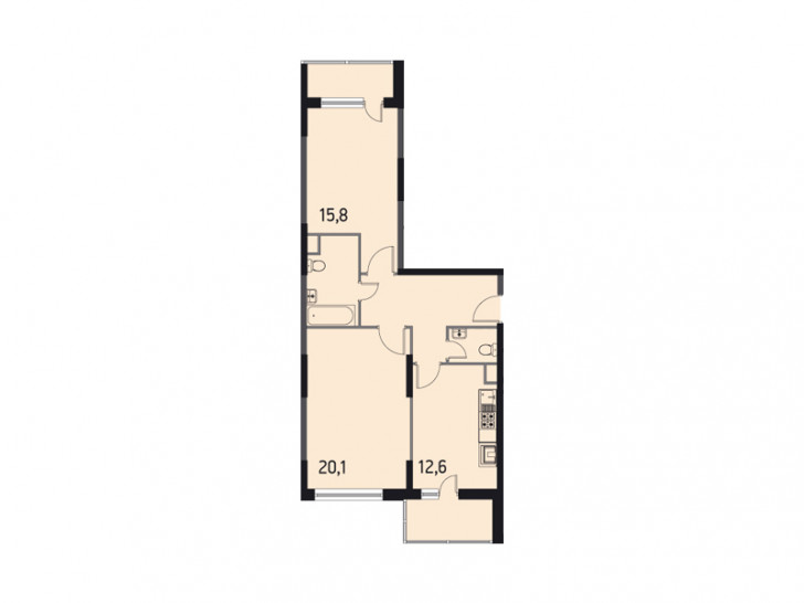 Двухкомнатная квартира 69.2 м²