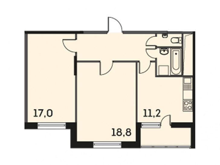 Двухкомнатная квартира 60.7 м²