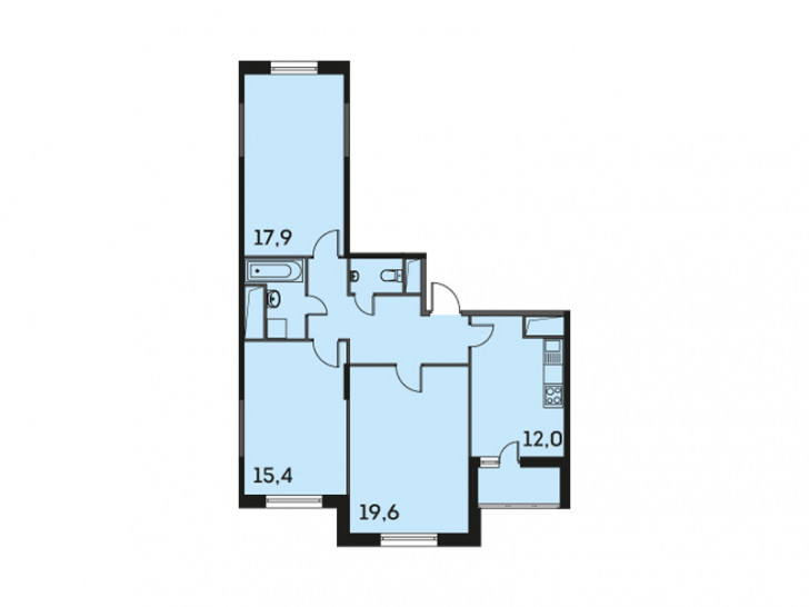 Трёхкомнатная квартира 82.2 м²