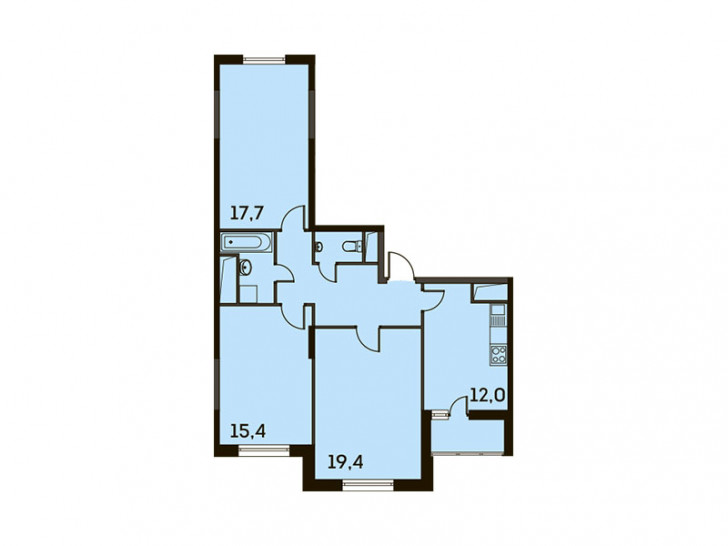 Трёхкомнатная квартира 82.3 м²