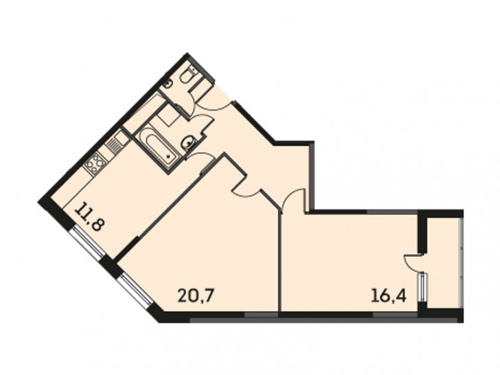 Двухкомнатная квартира 63.8 м²