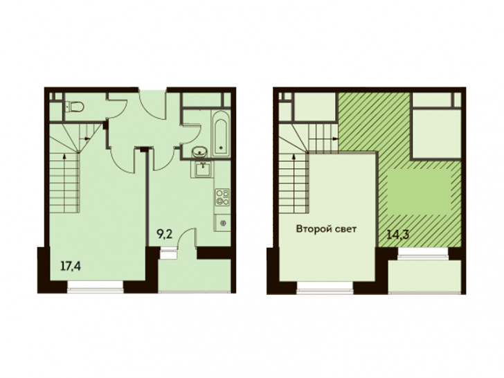 Однокомнатная квартира 52.3 м²