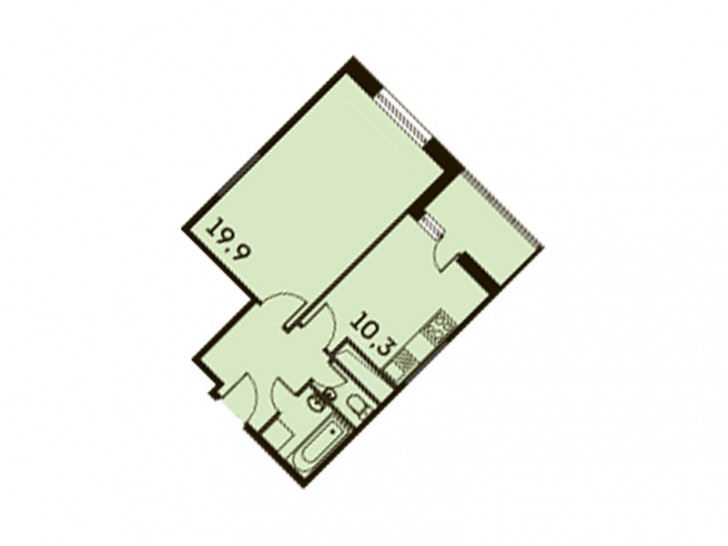 Однокомнатная квартира 41.9 м²