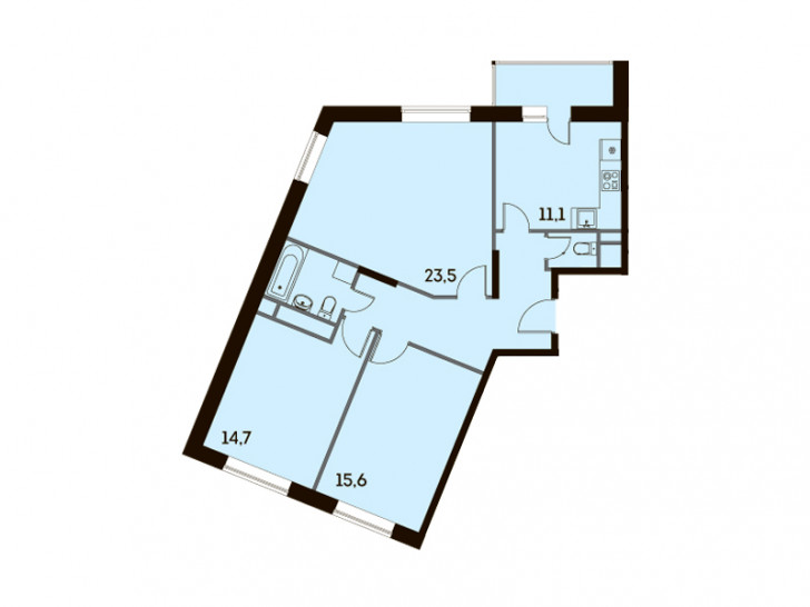 Трёхкомнатная квартира 84.3 м²