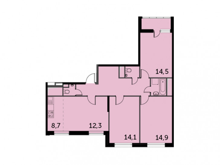 Четырёхкомнатная квартира 85.8 м²