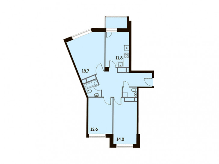 Трёхкомнатная квартира 80.4 м²