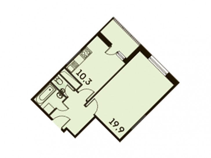 Однокомнатная квартира 41.6 м²