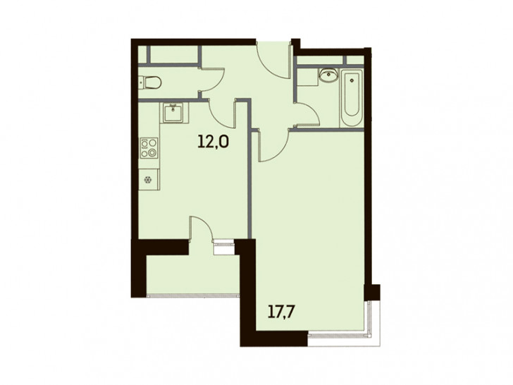 Однокомнатная квартира 42.3 м²