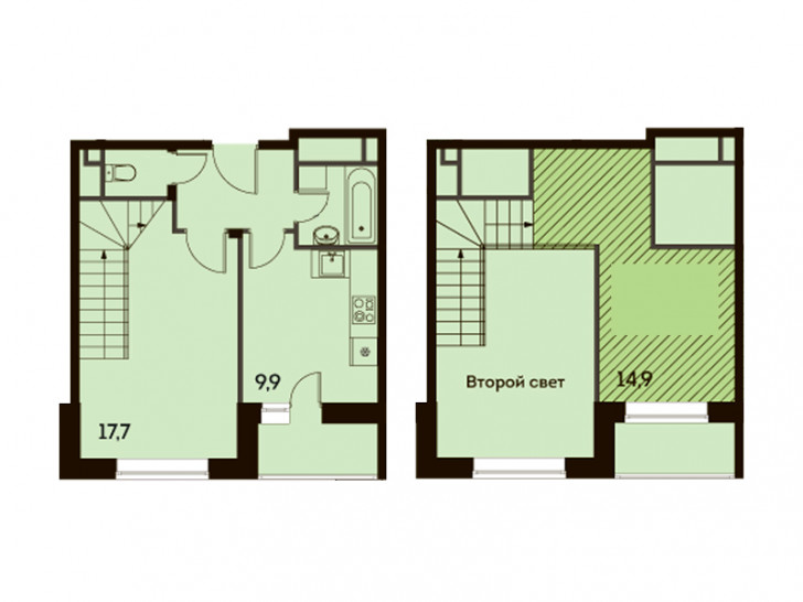 Однокомнатная квартира 54.2 м²
